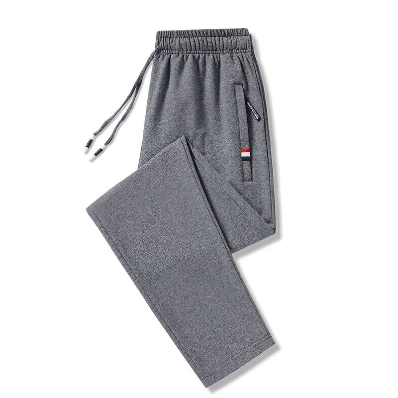 Gray casual cotton sweatpants with elastic waist and pockets for men, featuring a drawstring and mid-waist design, style SF0609.