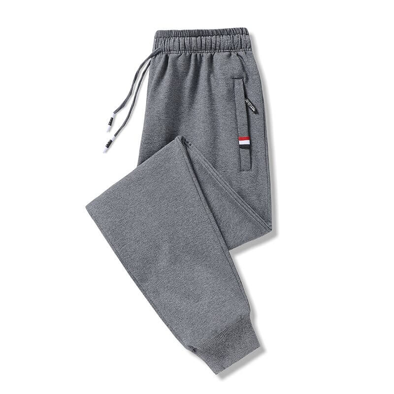 Gray cotton elastic waist sweatpants with drawstring and pockets for men, SF0609 model, showcasing casual comfort and warmth.
