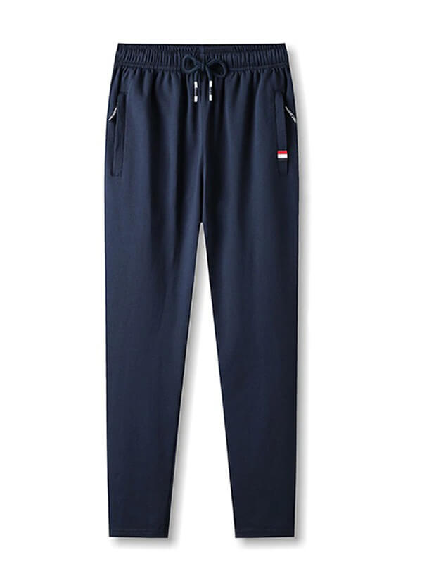 Men's navy casual cotton elastic waist sweatpants with pockets, drawstring closure, SF0609, perfect for daily wear and comfort.