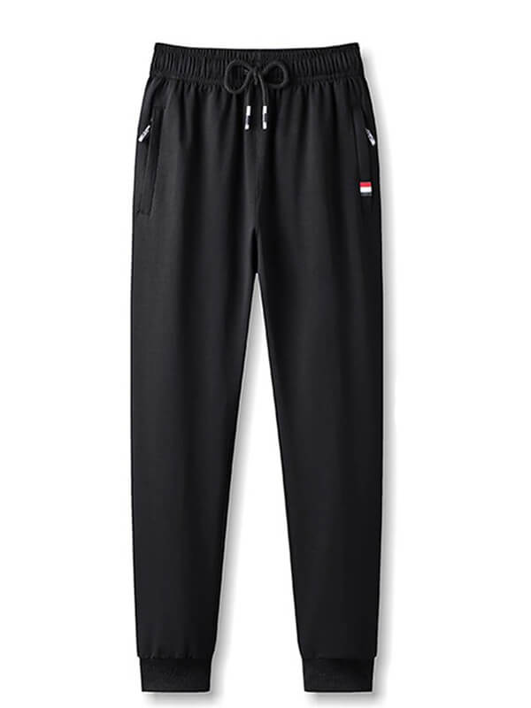 Black casual cotton sweatpants with elastic waist and pockets for men, style SF0609, featuring adjustable drawstring and warm fleece material.