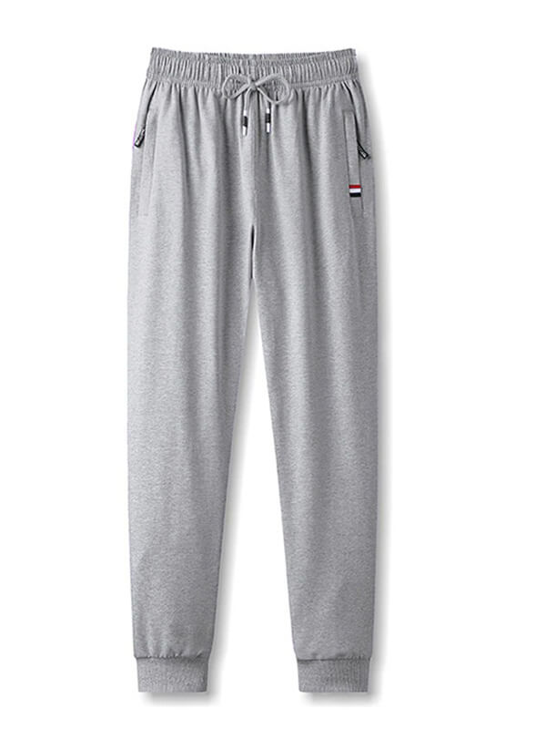 Gray casual cotton elastic waist men's sweatpants with pockets, drawstring closure, and fleece lining for warmth - style SF0609.