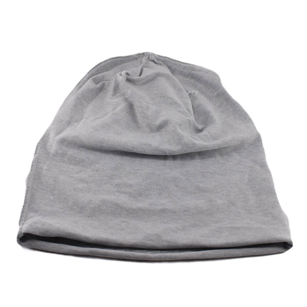 Casual grey cotton beanie for men and women, soft solid knit for warm comfort, unisex style SF0785.