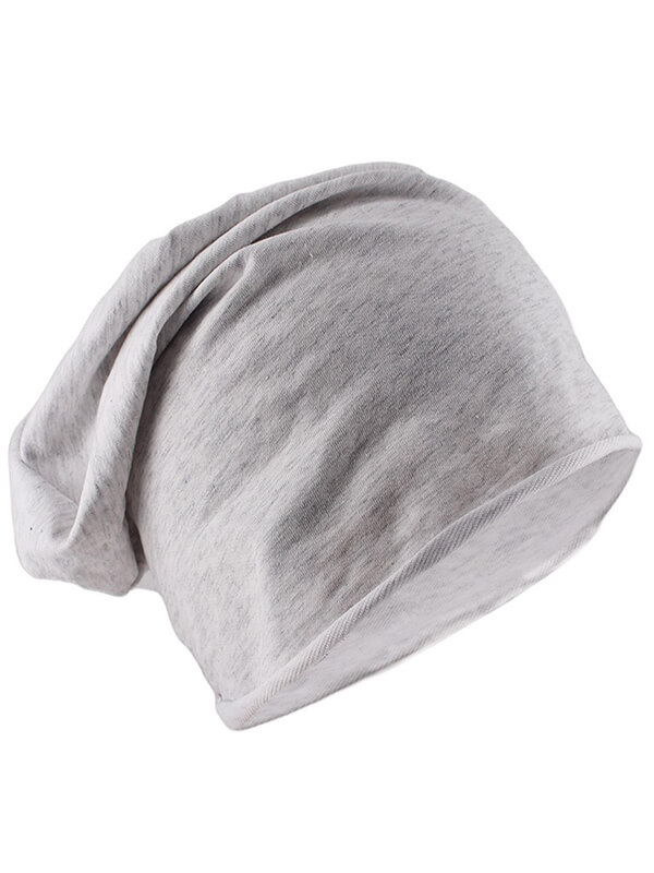 Casual unisex solid cotton beanie in light grey, perfect for warmth and style, with soft knitted construction, model SF0785.