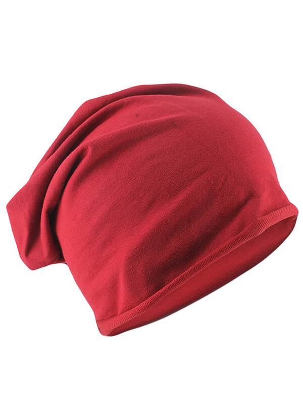 Red casual cotton soft solid beanie for men and women, unisex style, warm skull cap, knitted design, perfect for cold weather.
