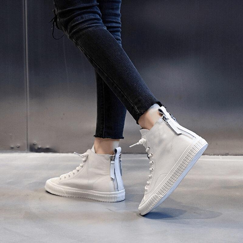 Casual Genuine Leather Platform Sneakers For Women / Sports Shoes - SF0252