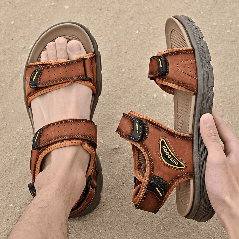 Casual genuine leather sandals with soft soles, ideal for hiking and trekking, featuring cow leather, cotton lining, and EVA outsole.