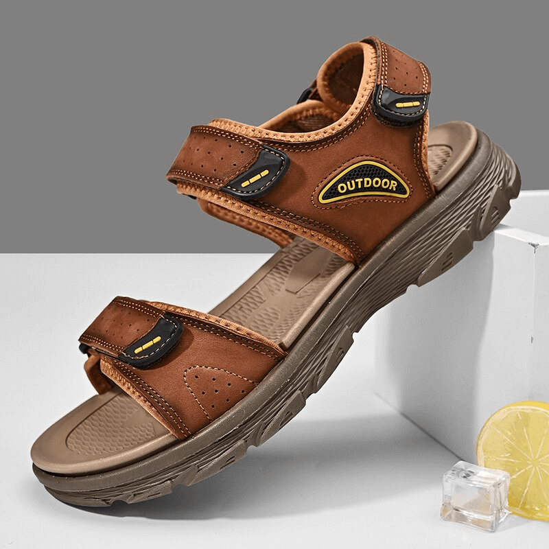 Casual genuine leather sandals with soft soles, hiking trekking shoes SF0777, brown, men’s outdoor footwear, comfortable and stylish.