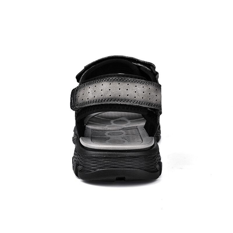 Casual genuine leather sandal with soft sole viewed from back, perfect for hiking and trekking, showcasing comfort and durability