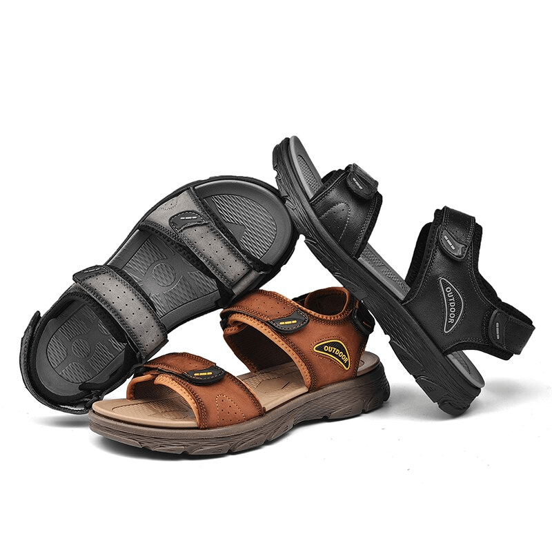 Casual genuine leather sandals with soft soles for hiking, featuring brown and black designs, optimal comfort for men - SF0777