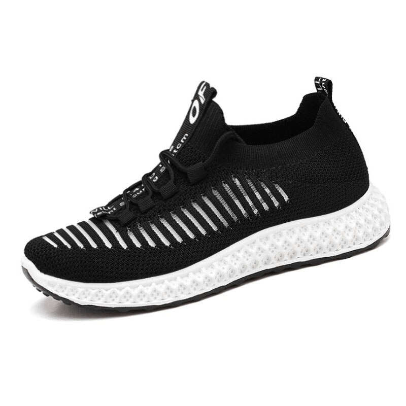 Casual Lace-Up Flat Bottom Mesh Breathable Sneakers for Women, Black - Style SF0265, perfect for everyday comfort and walking activities.