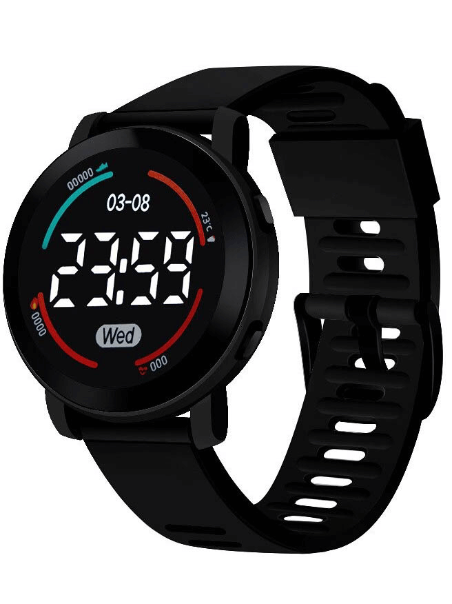 Casual LED digital wristwatch with a slim design, black silicone band, and durable alloy case. Perfect unisex, waterproof, trendy watch.