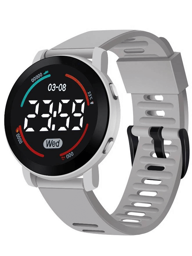 Casual LED digital slim soft wristwatch with durable alloy case, silicone band, waterproof, unisex design, SF0438 model.