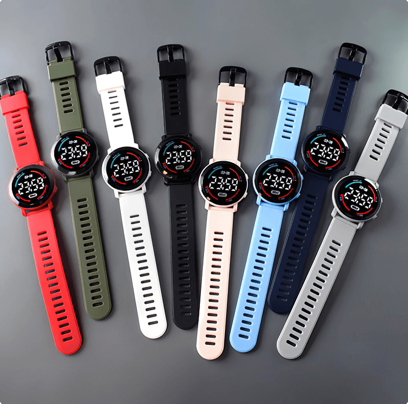 Colorful collection of Casual LED Digital Slim Soft Electronic Wristwatches with silicone bands, perfect for trendy unisex wear.