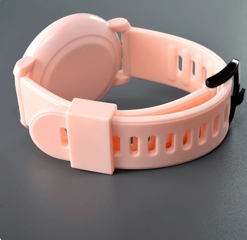 Casual LED digital wristwatch with a soft pink silicone band and slim design, featuring durable alloy case, perfect for daily wear.