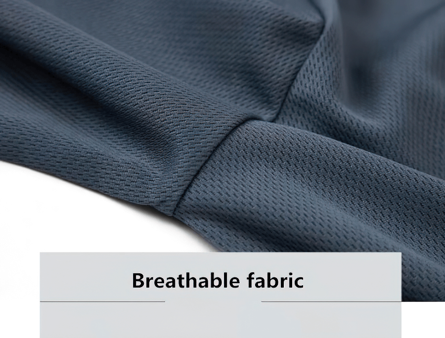Close-up of breathable fabric in the Casual Lightweight Thin Sunscreen Jacket for Men, highlighting the textured and stretchy material.