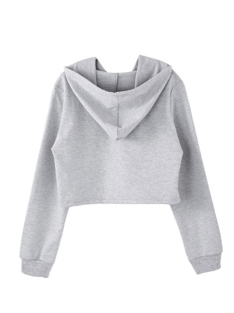 Casual Long Sleeves Front Zipper Drawstring Cropped Hoodie - SF1027