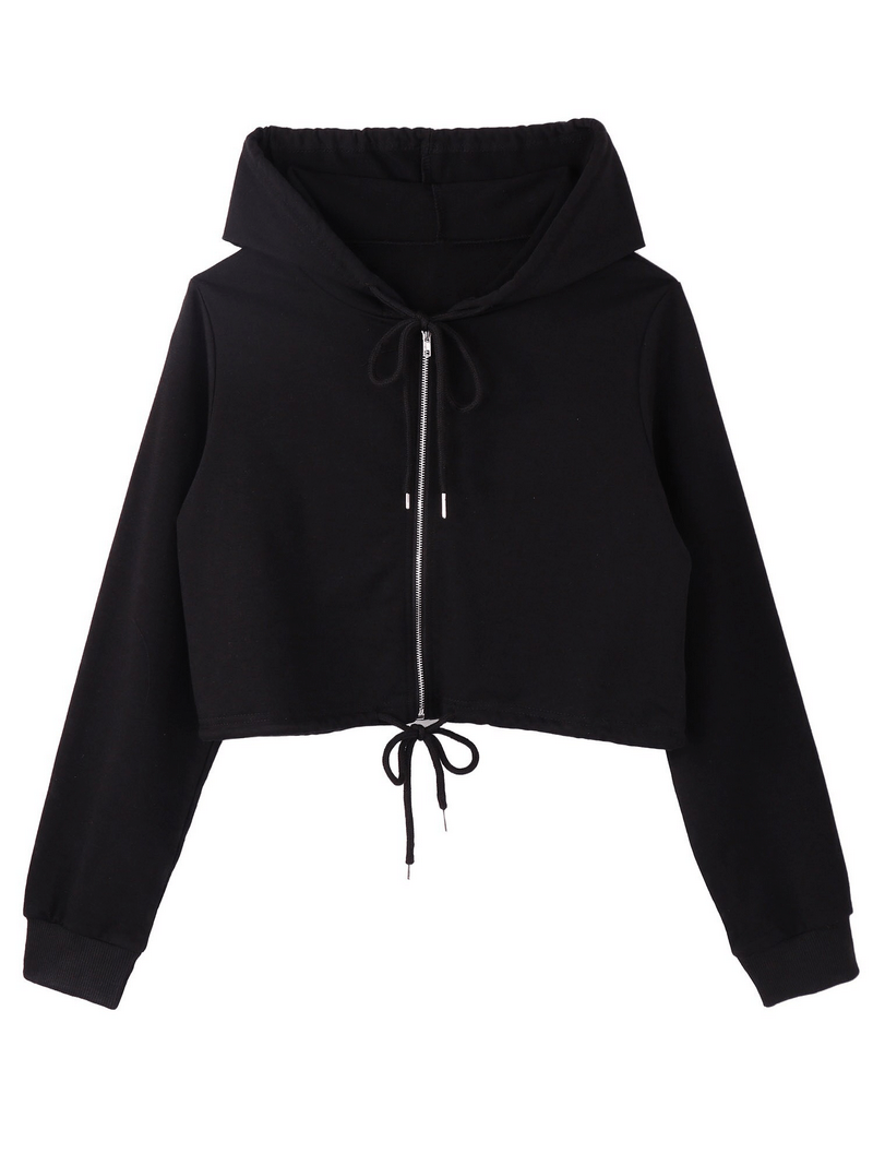Casual Long Sleeves Front Zipper Drawstring Cropped Hoodie - SF1027