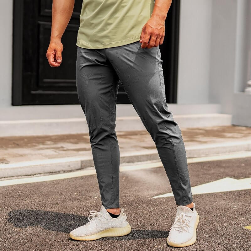 Casual male long sweatpants for running with elastic waist, polyester-spandex blend, stylish workout trousers, model SF0682