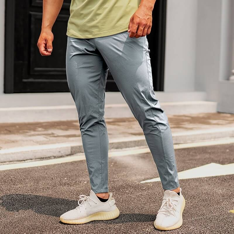 Casual male long sweatpants for running, polyester spandex blend, elastic waist, sports workout trousers, SF0682 style.