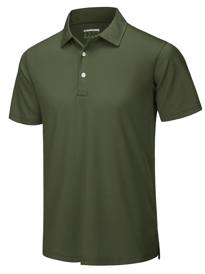 Casual men's short sleeves polo shirt, solid green color, made from breathable polyester. Ideal for tennis and casual wear.
