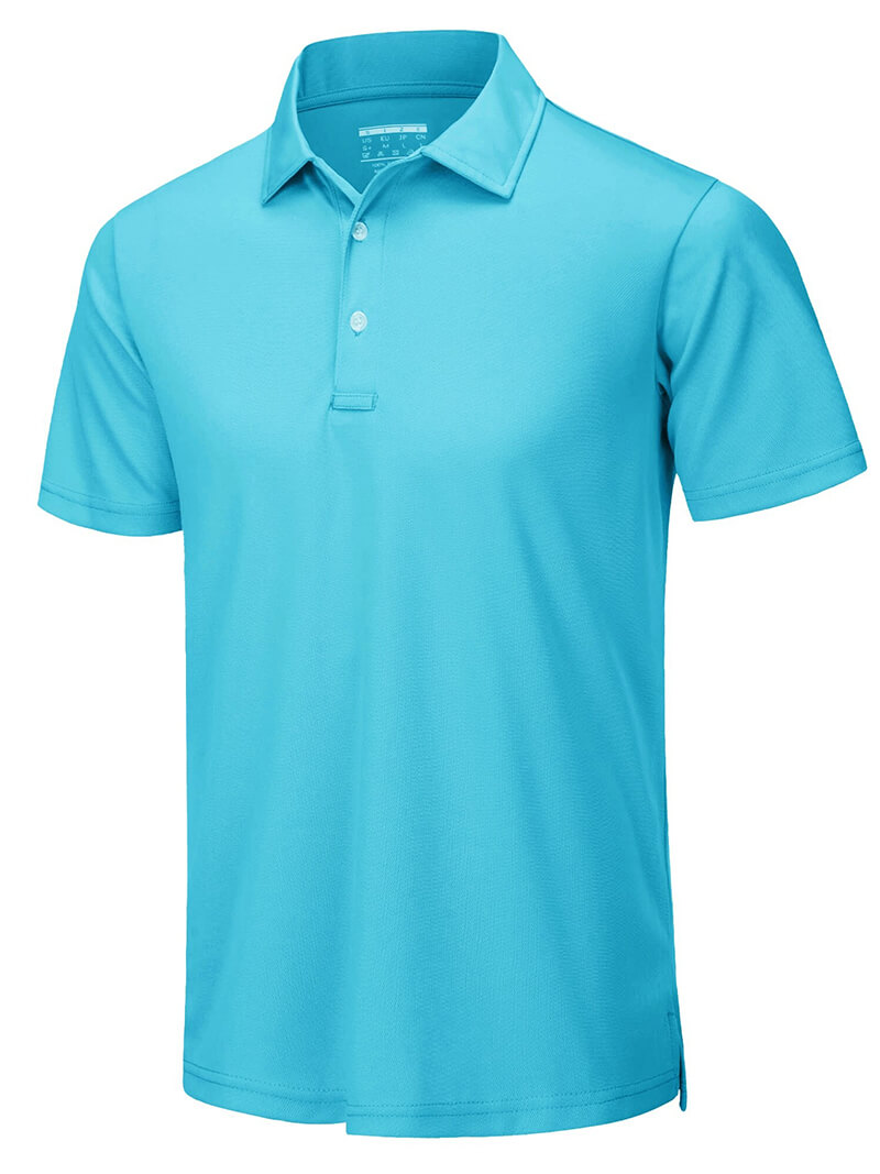 Casual men’s short sleeves polo shirt in solid blue, 100% polyester, breathable, perfect for tennis and casual wear. Model SF0650.