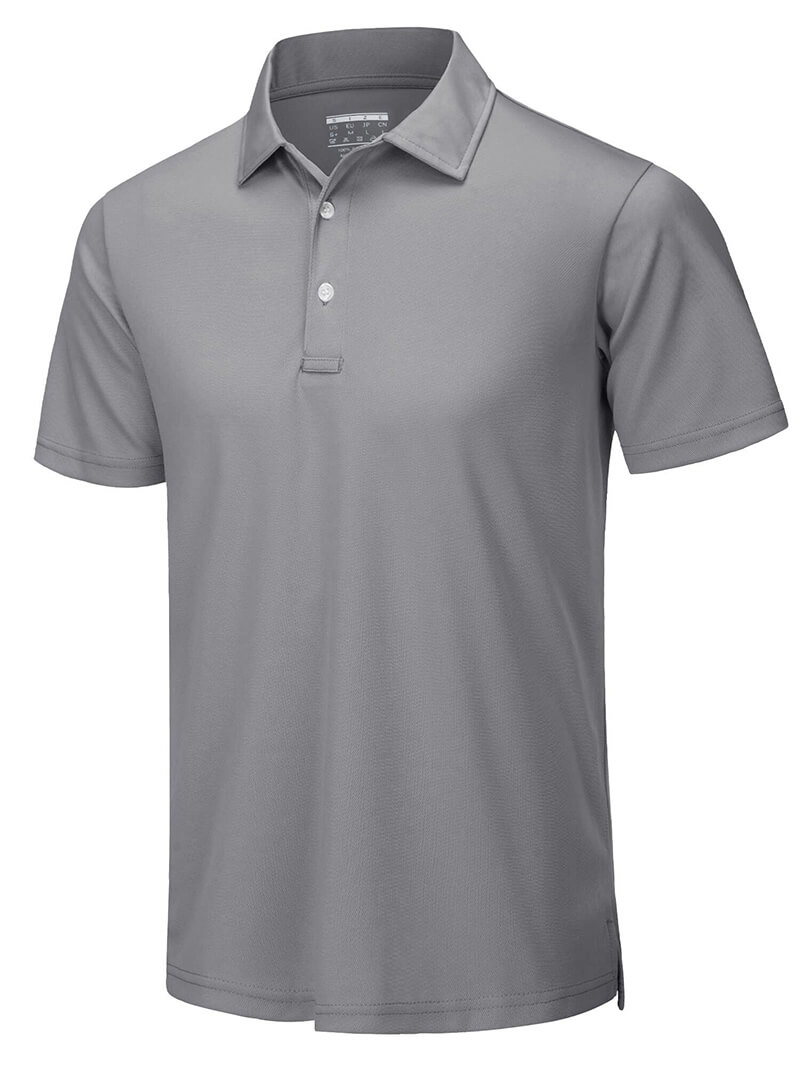 Gray casual men's short sleeves polo shirt, perfect for tennis and active wear, featuring a classic solid design with button decoration.