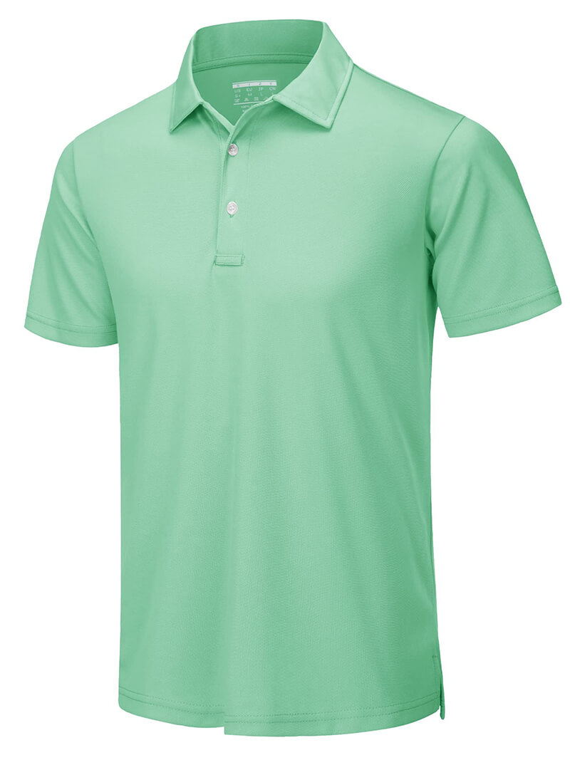 Mint green men's short-sleeved polo shirt, breathable 100% polyester, ideal for tennis and casual wear, with button detail, style SF0650