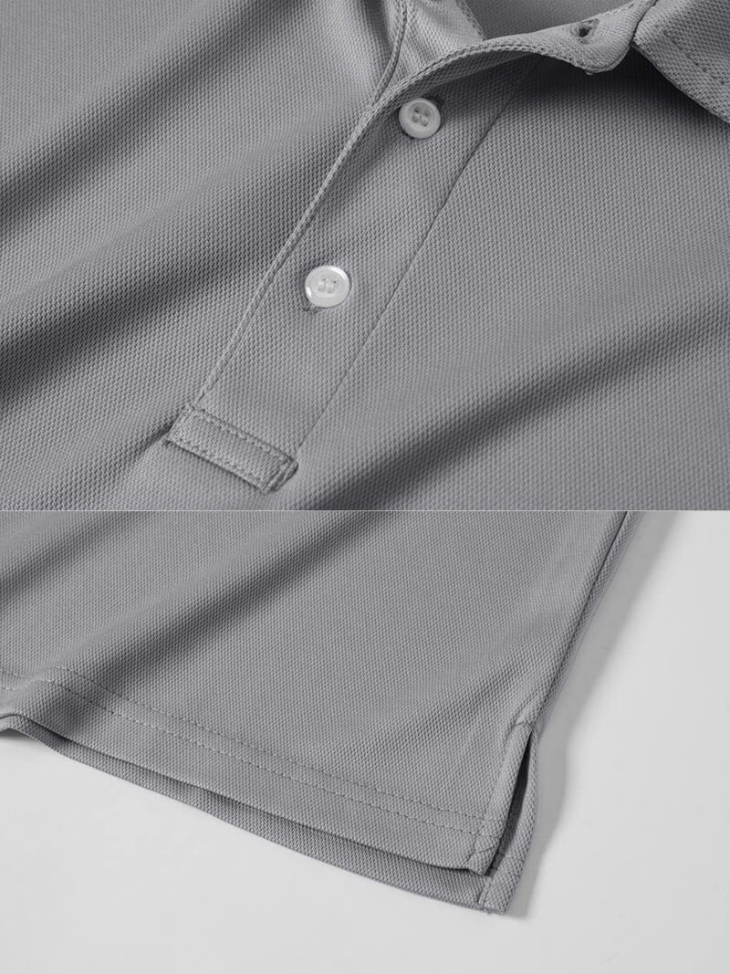 Casual Men's Short Sleeves Polo Shirt in solid gray, featuring a button-up design, 100% polyester for breathability, ideal for active wear.