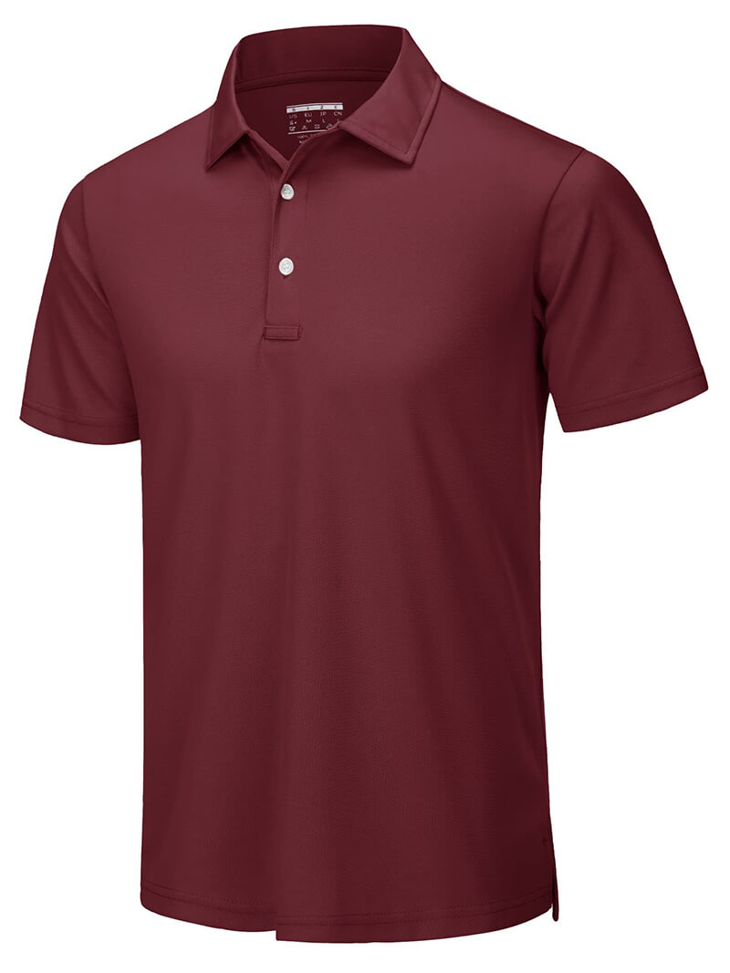 Casual men's short sleeves polo shirt in solid maroon, ideal for tennis and activities, made from 100% breathable polyester.