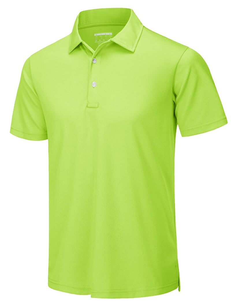 Bright green casual men's polo shirt with short sleeves, perfect for tennis and active wear, made of breathable 100% polyester.