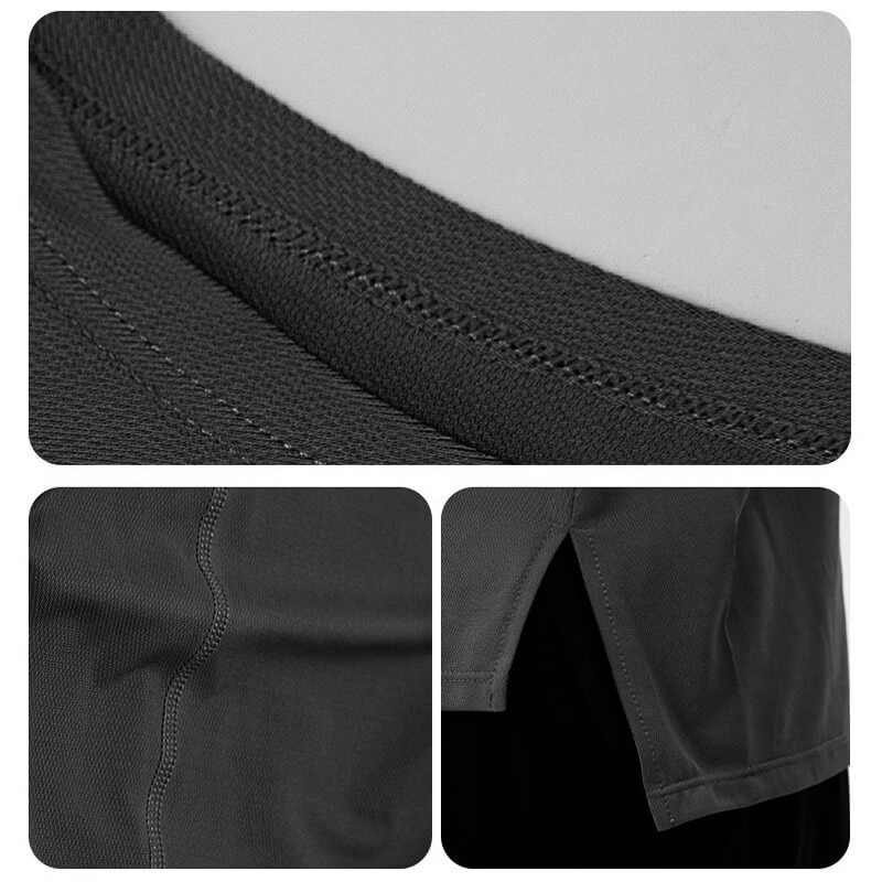 Close-up of men's casual black mesh O-neck basketball tank top showing breathable fabric and stitching details.