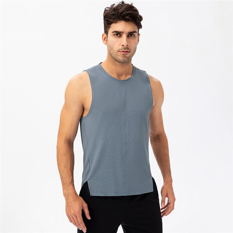 Men's casual o-neck mesh basketball tank top, breathable and lightweight design in grey, perfect for workouts and sports.