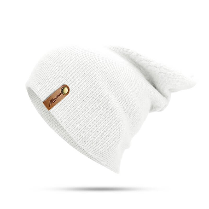 White casual solid color knitted beanie, thick and soft cotton hat for winter warmth, unisex style SF0523.