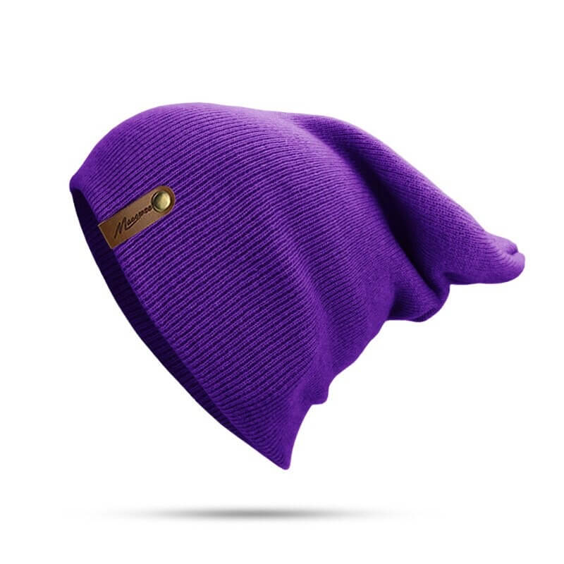 Purple casual solid color knitted beanie, thick warm soft hat ideal for winter, unisex style with a cozy fit, product code SF0523