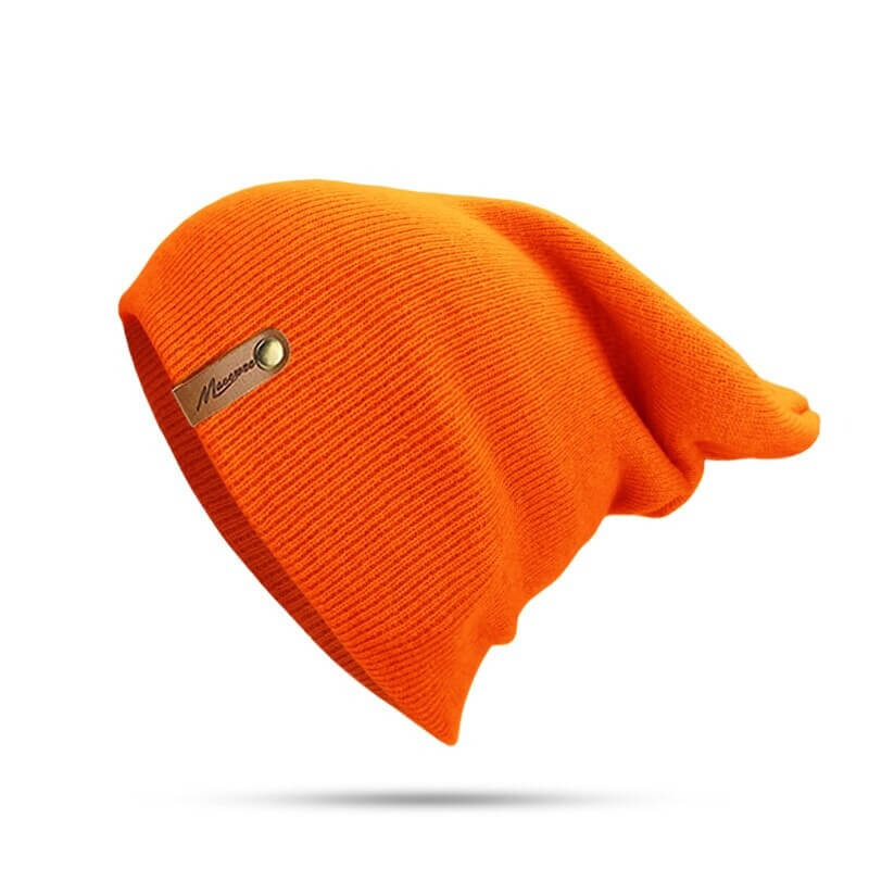 Bright orange casual solid color knitted beanie, thick warm soft hat, perfect for winter. Unisex style SF0523, cozy fit.