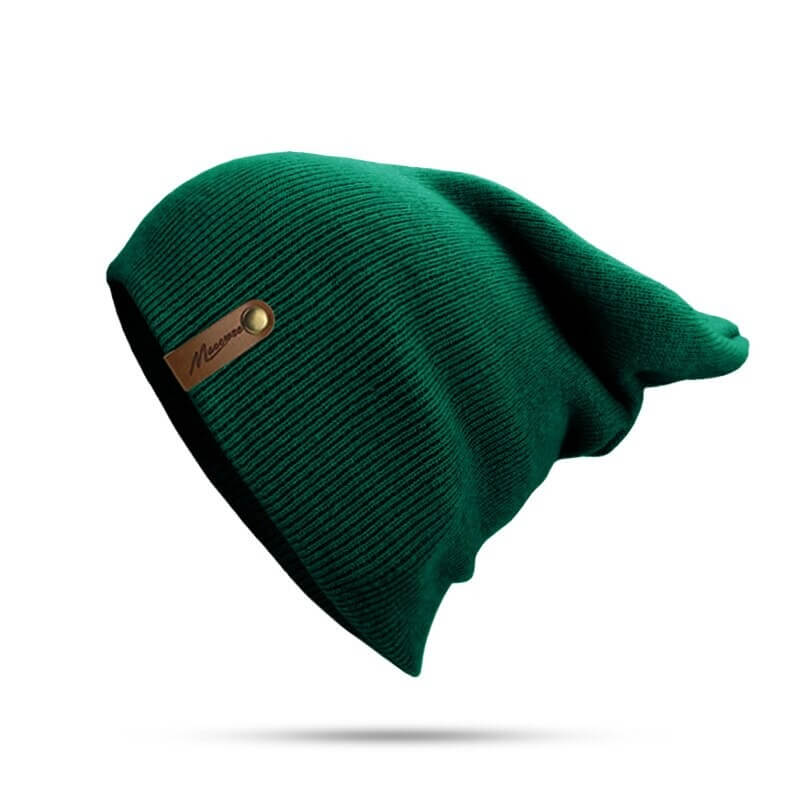 Green casual solid color knitted beanie, thick warm soft hat, unisex winter wear for cozy comfort, fits 55-63cm head circumference.