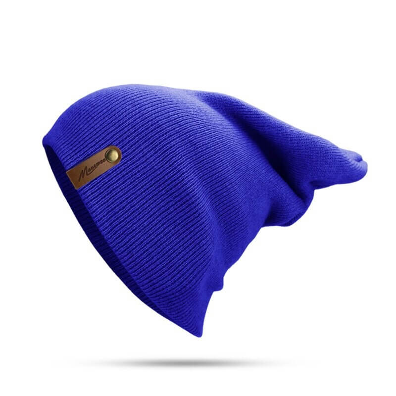 Casual solid color knitted beanie in blue, thick warm soft hat for unisex winter style, SF0523