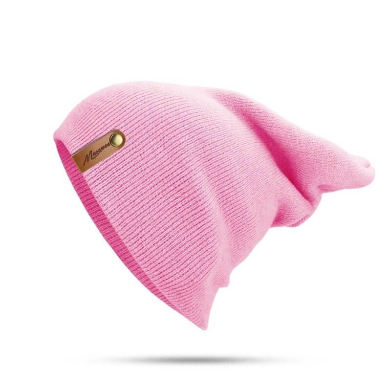 Pink knitted beanie in soft cotton, unisex casual winter hat. Cozy and warm design ideal for 55-63cm head sizes.