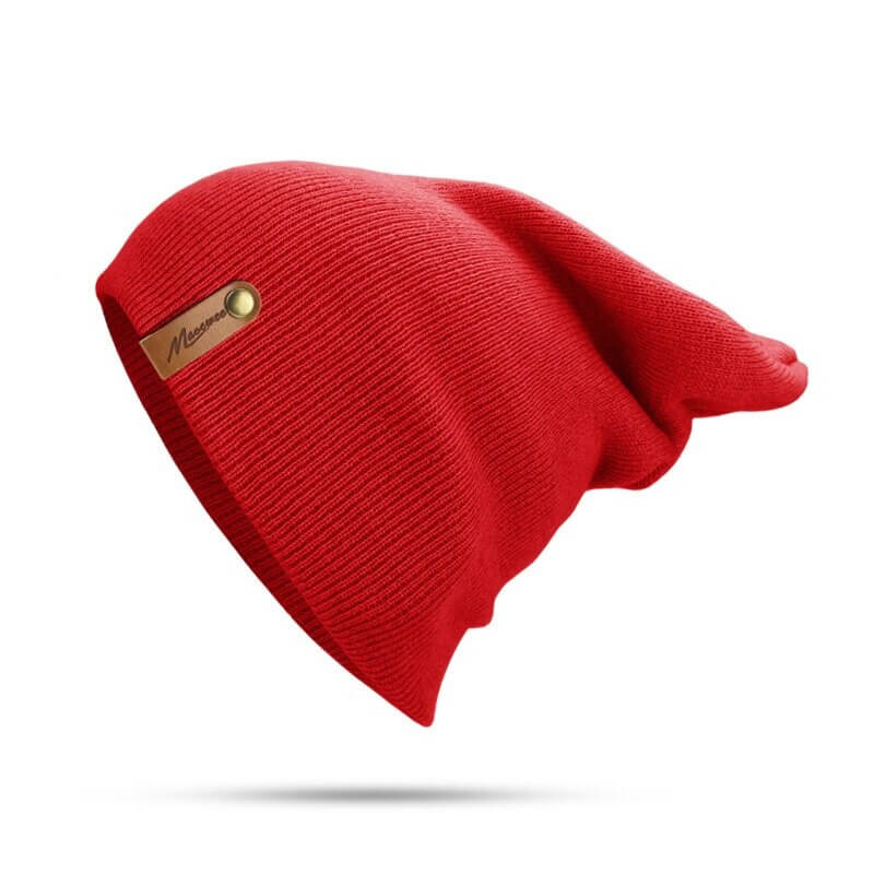 Red solid color knitted beanie SF0523, thick and warm, unisex casual style, perfect for winter. Fits head sizes 55-63cm.