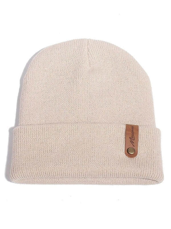 Unisex casual solid color knitted beanie, thick and warm for winter, made from soft cotton, fits most head sizes, in neutral hue.