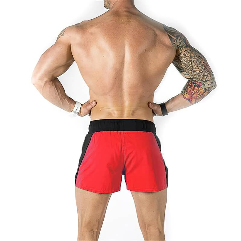 Man wearing red Casual Training Drawstring Short Shorts SF0692, ideal for gym, boxing, and running, showing athletic fit and design.