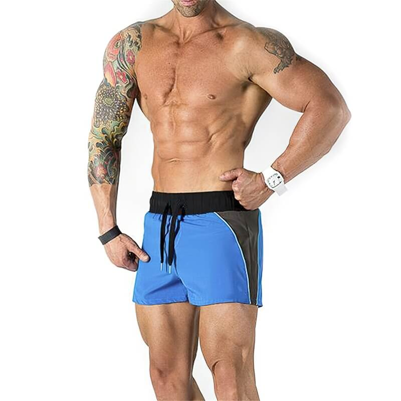 Man wearing blue Casual Training Drawstring Short Shorts for Men SF0692, showing athletic fit and style.