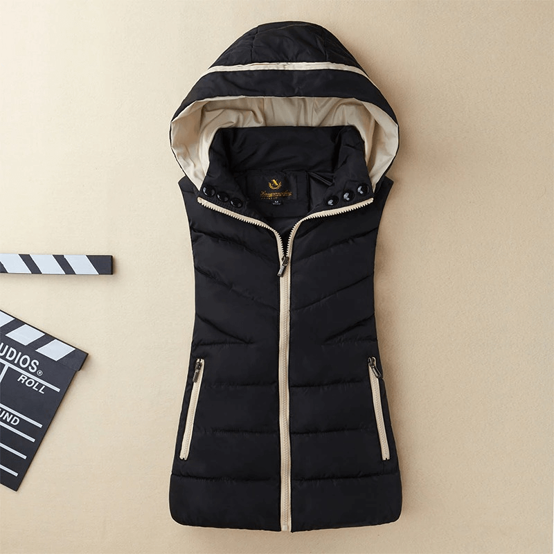Lässige Daunenweste mit Reißverschluss und Kapuze / warme ärmellose Jacke für Damen – SF0068 