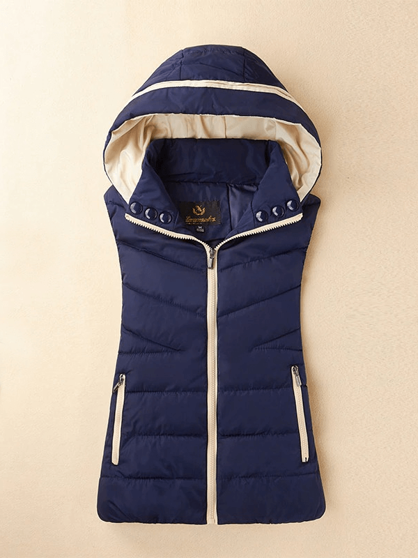 Lässige Daunenweste mit Reißverschluss und Kapuze / warme ärmellose Jacke für Damen – SF0068 