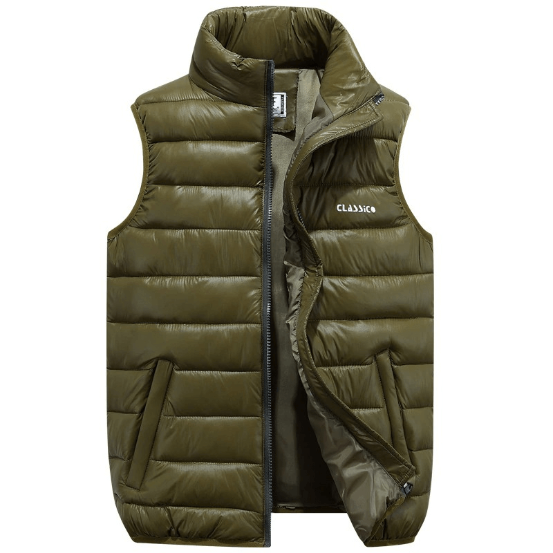 Casual Zipper Thermal Vest for Women in Olive Green with Mandarin Collar and Pockets - SF0060