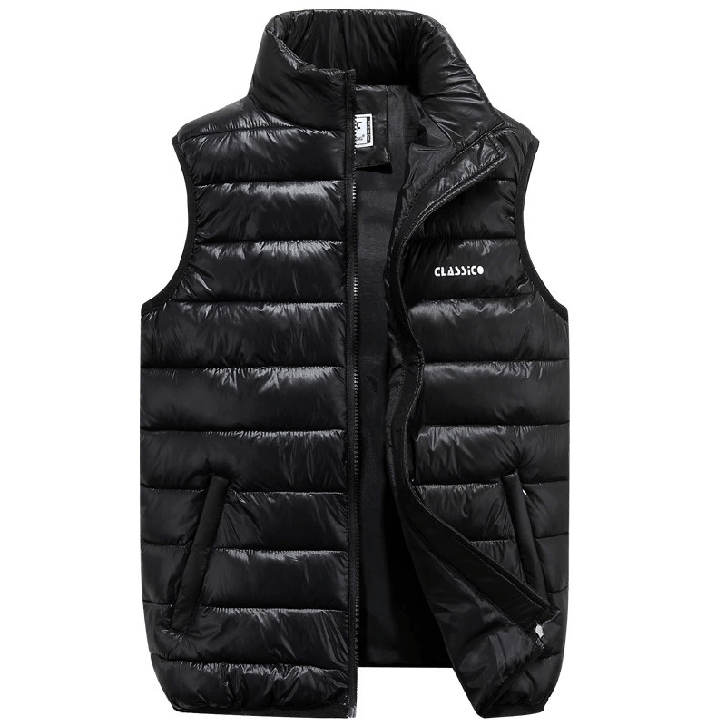Casual Zipper Thermal Vest for Women, sleeveless jacket with mandarin collar and zipper, stylish letter pattern, two pockets.