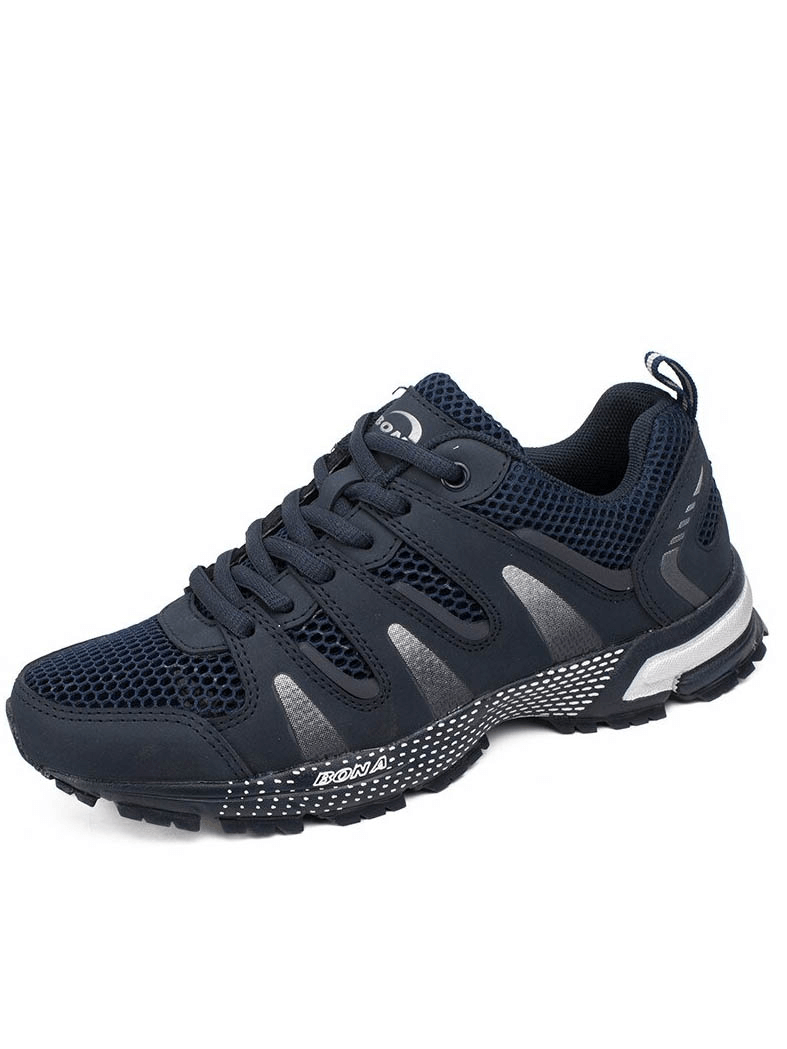 Classics Style women's running shoes, navy blue mesh, perfect for outdoor jogging, with secure lace-up closure and shock-absorbing EVA insole.