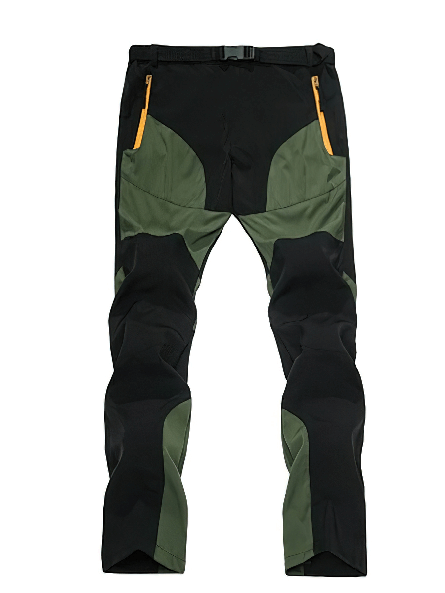 Cold Resistance Waterproof Fleece Pants for skiing, featuring green and black design with zipper fly closure, product code SF0643.