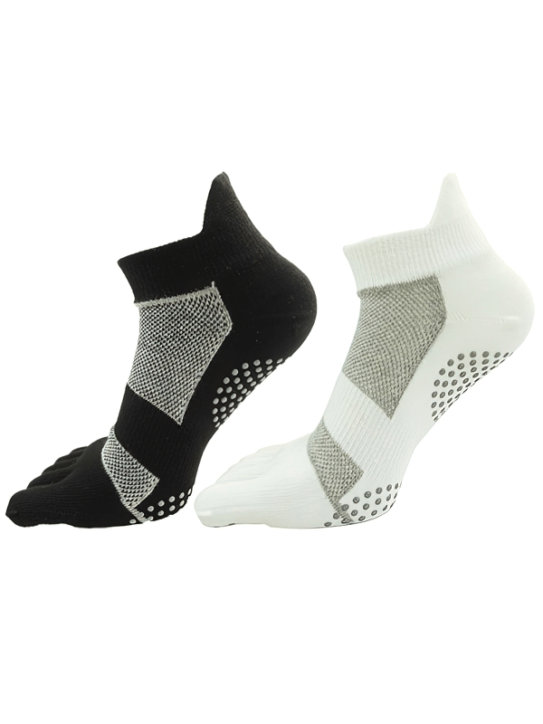 Compression breathable non-slip socks with split toes in black and white, showcasing high-quality cotton and seamless design for men.