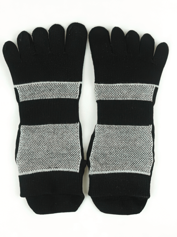 Black compression breathable non-slip split toe socks, designed for durability and comfort, made with tear-resistant cotton.